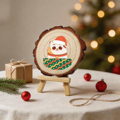 Bell-Collar Cat in a Santa Hat paint by numbers wood slice – image 24