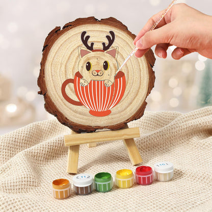 Reindeer Kitten in a Striped Cup paint by numbers wood slice – image 5