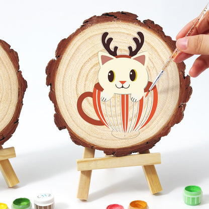Reindeer Kitten in a Striped Cup paint by numbers wood slice – image 13