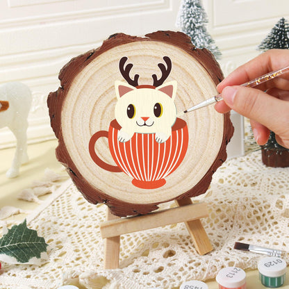 Reindeer Kitten in a Striped Cup paint by numbers wood slice – image 16