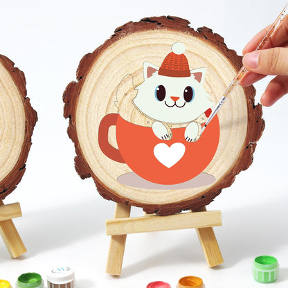 White Kitty in a Heart Mug paint by numbers wood slice – image 13