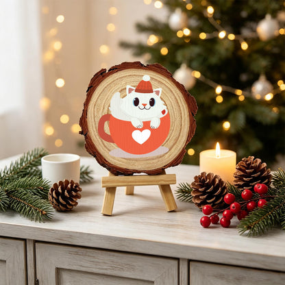 White Kitty in a Heart Mug paint by numbers wood slice – image 19