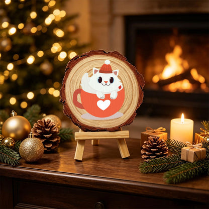 White Kitty in a Heart Mug paint by numbers wood slice – image 20