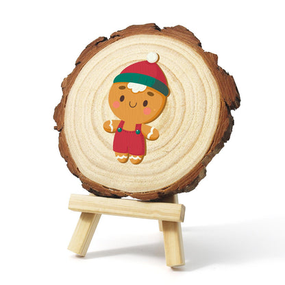 Gingerbread Boy in Red Overalls paint by numbers wood slice – image 3