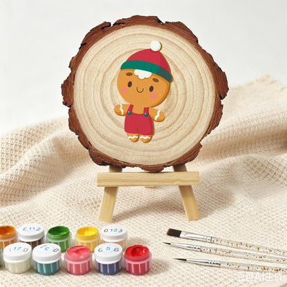 Gingerbread Boy in Red Overalls paint by numbers wood slice – image 4