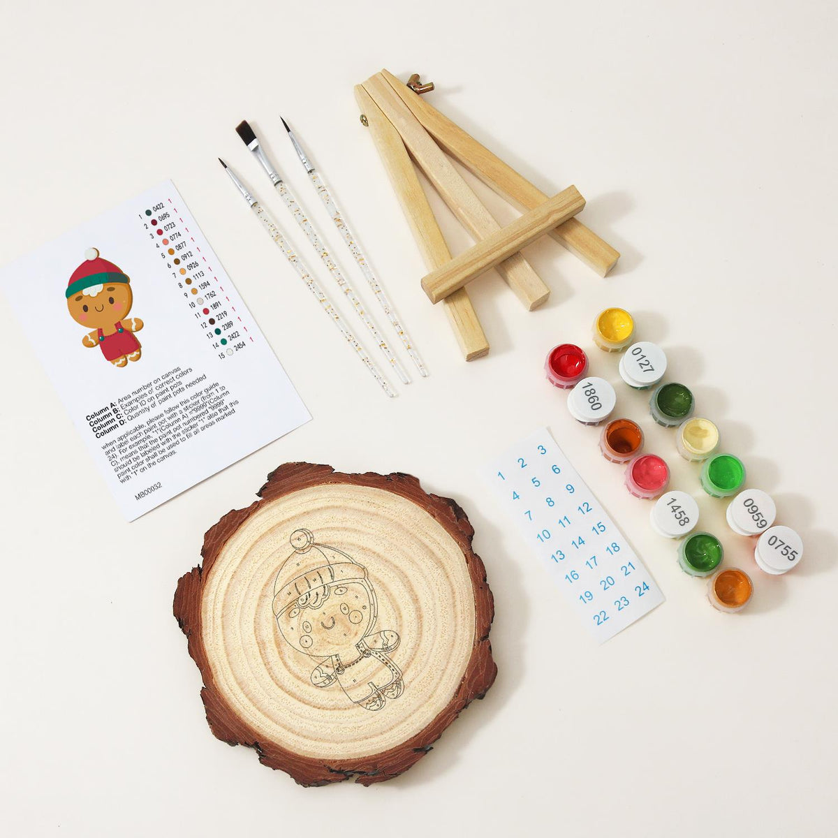 Gingerbread Boy in Red Overalls paint by numbers wood slice – image 8