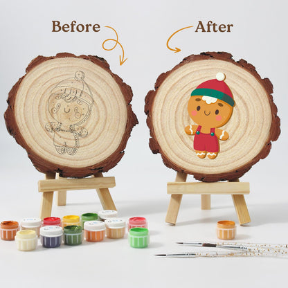 Gingerbread Boy in Red Overalls paint by numbers wood slice – image 12