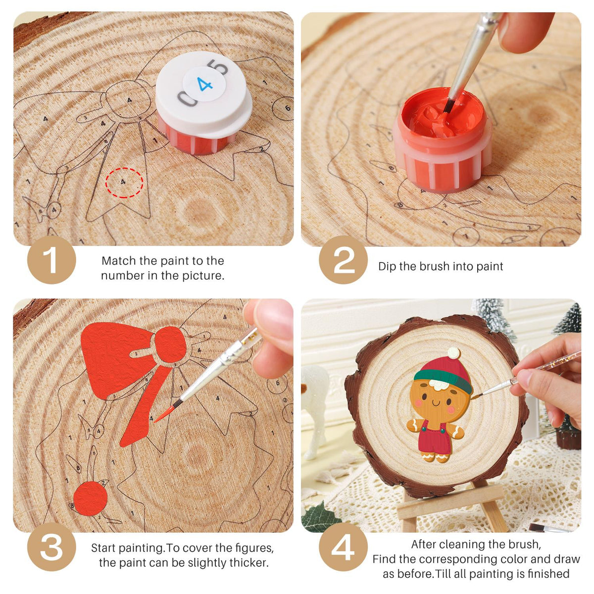 Gingerbread Boy in Red Overalls paint by numbers wood slice – image 17
