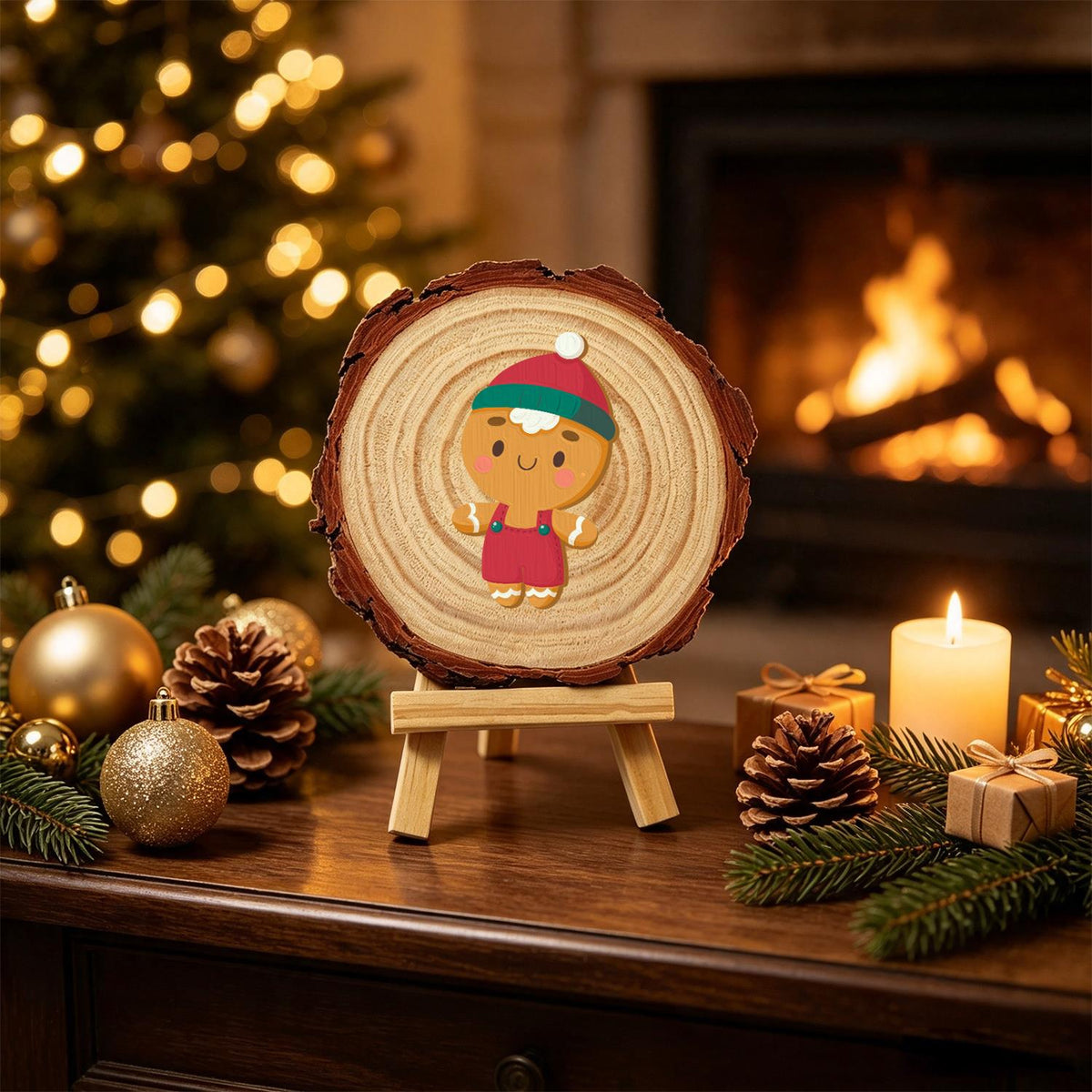 Gingerbread Boy in Red Overalls paint by numbers wood slice – image 20