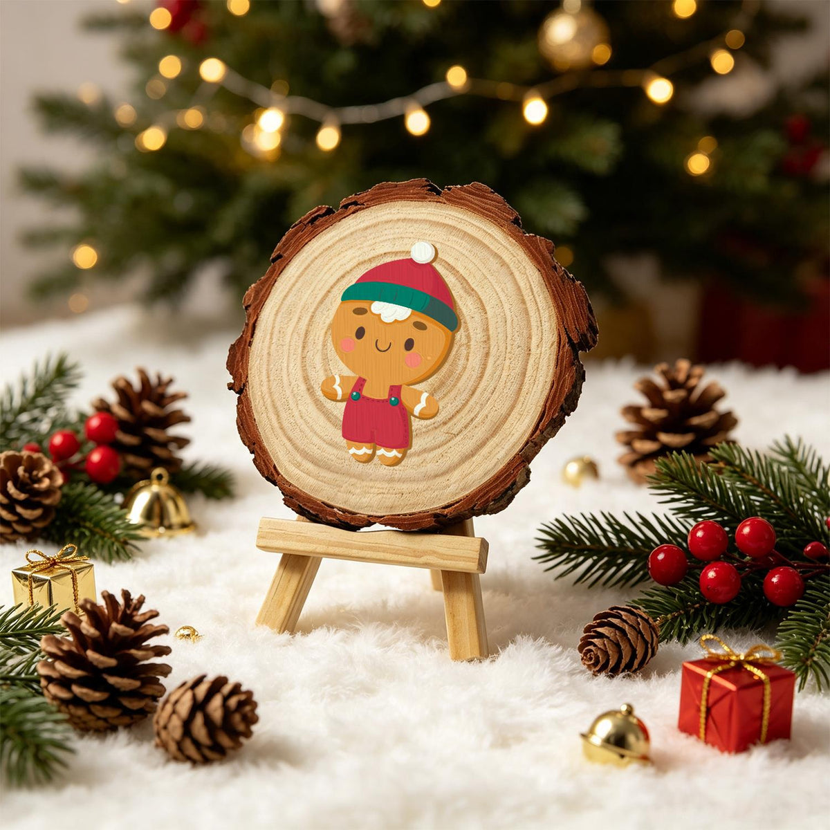 Gingerbread Boy in Red Overalls paint by numbers wood slice – image 21