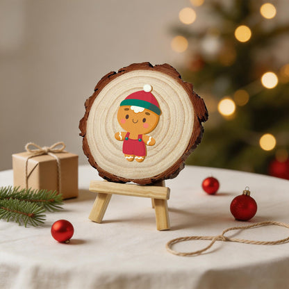 Gingerbread Boy in Red Overalls paint by numbers wood slice – image 24