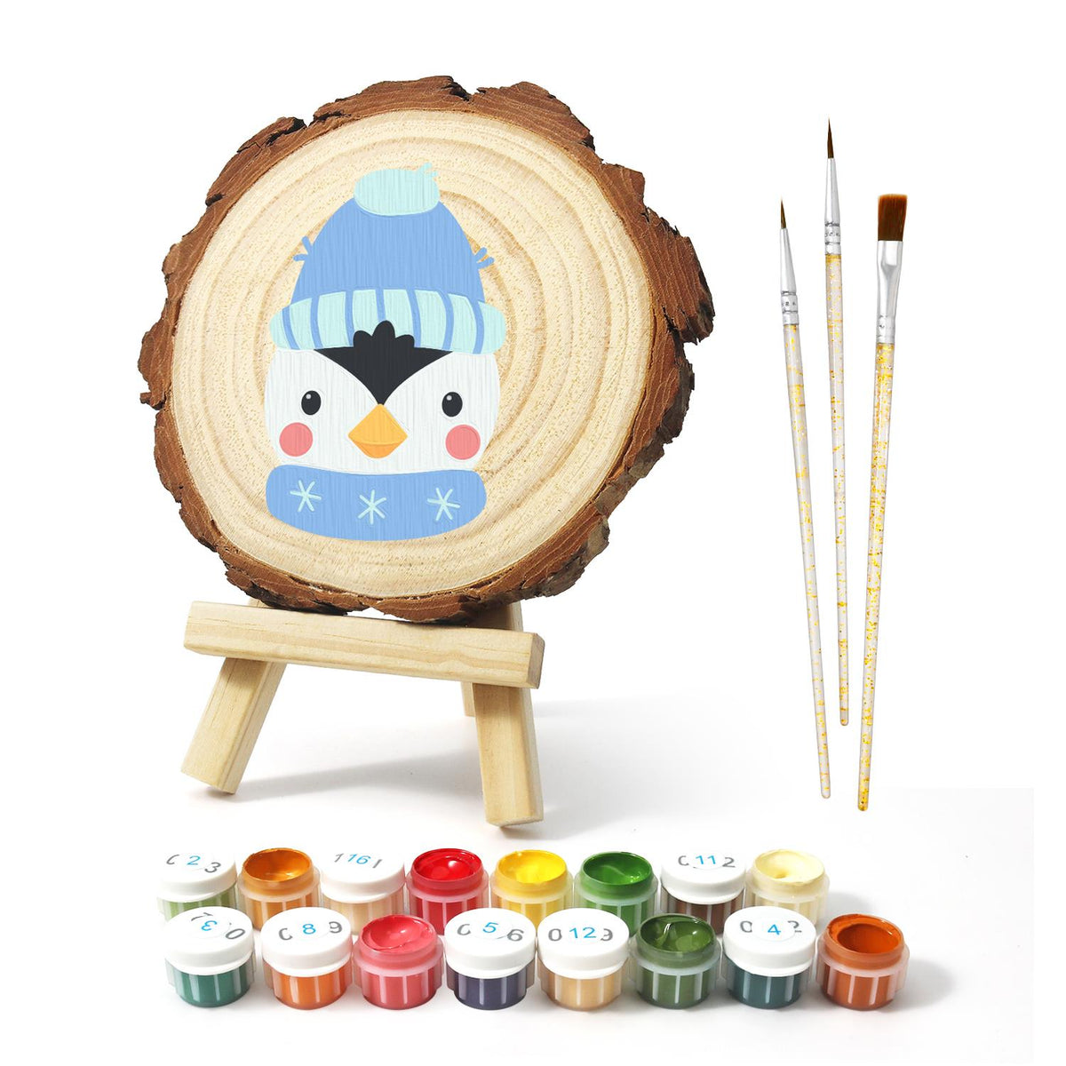 Penguin in a Snowflake Scarf paint by numbers wood slice – image 2