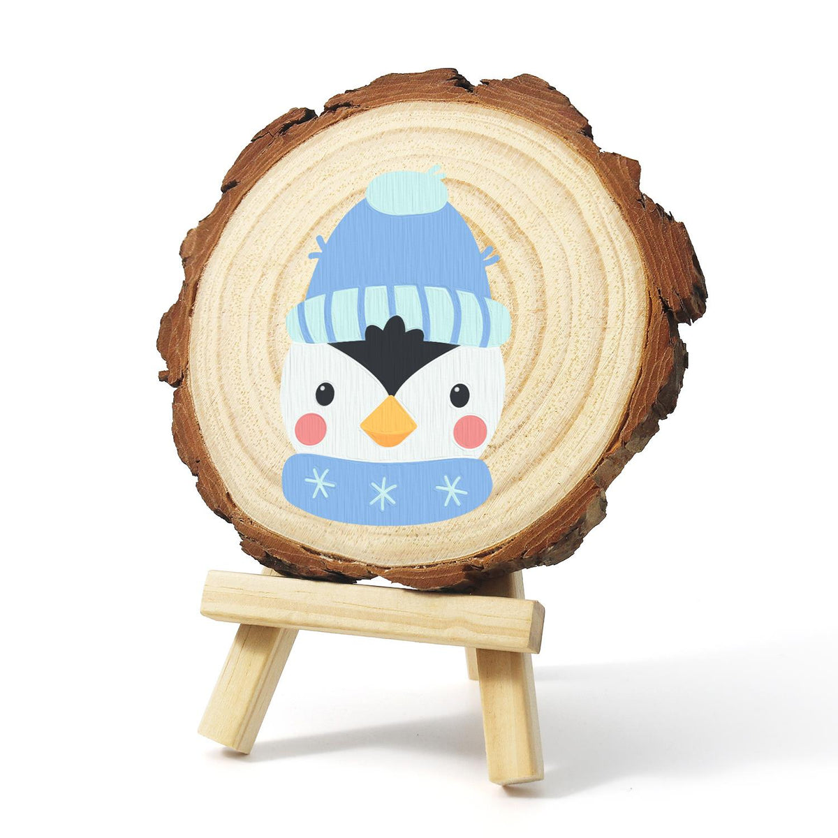 Penguin in a Snowflake Scarf paint by numbers wood slice – image 3
