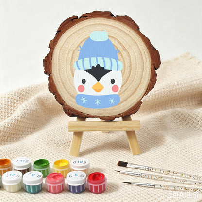 Penguin in a Snowflake Scarf paint by numbers wood slice – image 4