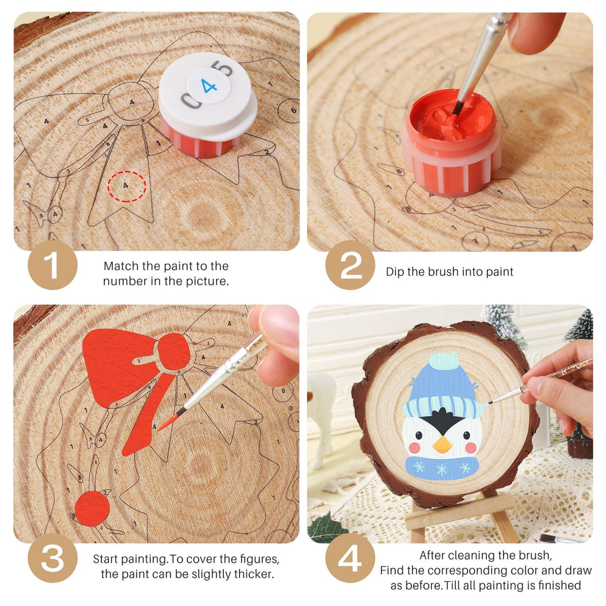 Penguin in a Snowflake Scarf paint by numbers wood slice – image 17