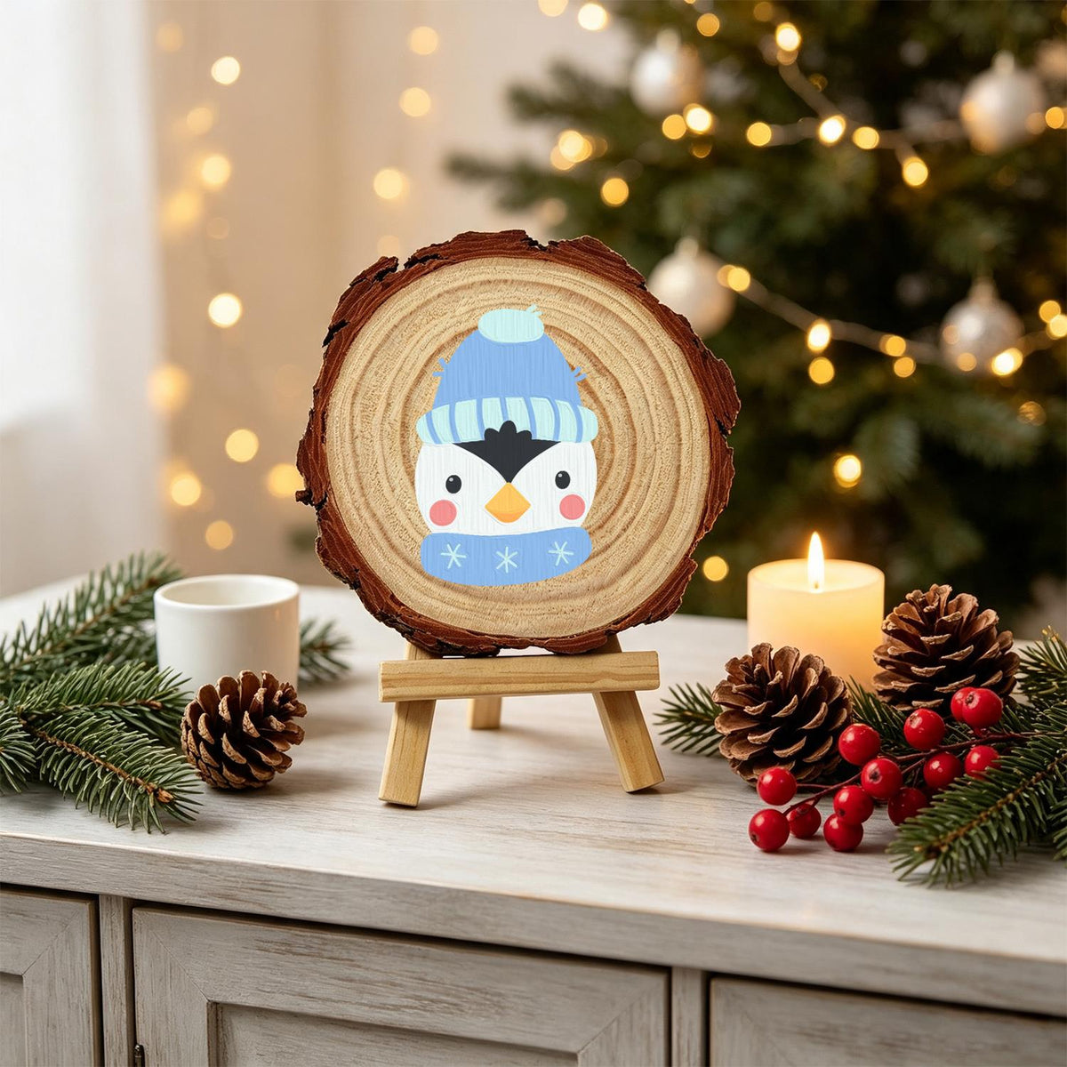 Penguin in a Snowflake Scarf paint by numbers wood slice – image 19