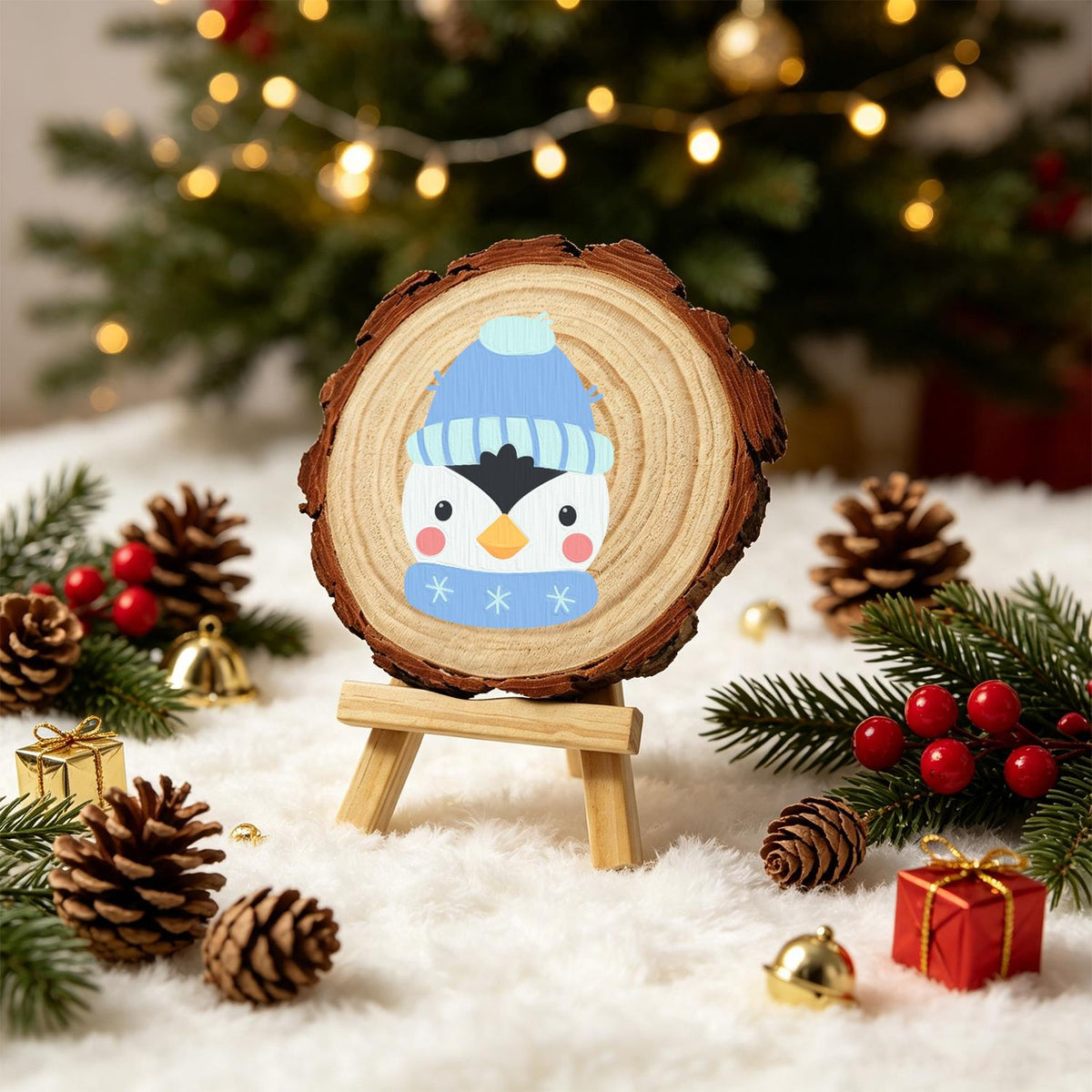 Penguin in a Snowflake Scarf paint by numbers wood slice – image 21