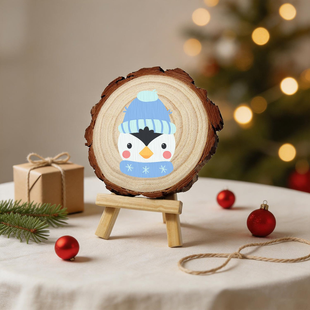 Penguin in a Snowflake Scarf paint by numbers wood slice – image 24