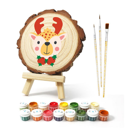 Red-Antlered Reindeer with Holly paint by numbers wood slice – image 2
