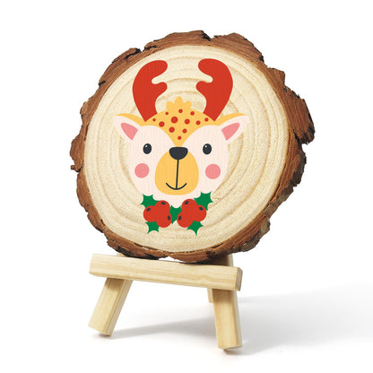 Red-Antlered Reindeer with Holly paint by numbers wood slice – image 3