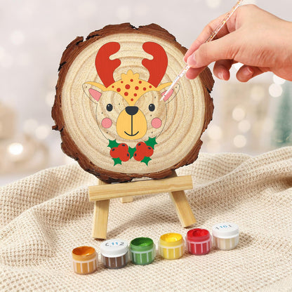 Red-Antlered Reindeer with Holly paint by numbers wood slice – image 5