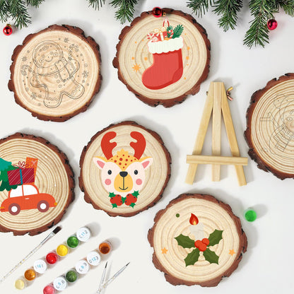 Red-Antlered Reindeer with Holly paint by numbers wood slice – image 11