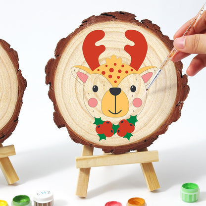 Red-Antlered Reindeer with Holly paint by numbers wood slice – image 13