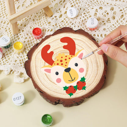 Red-Antlered Reindeer with Holly paint by numbers wood slice – image 15