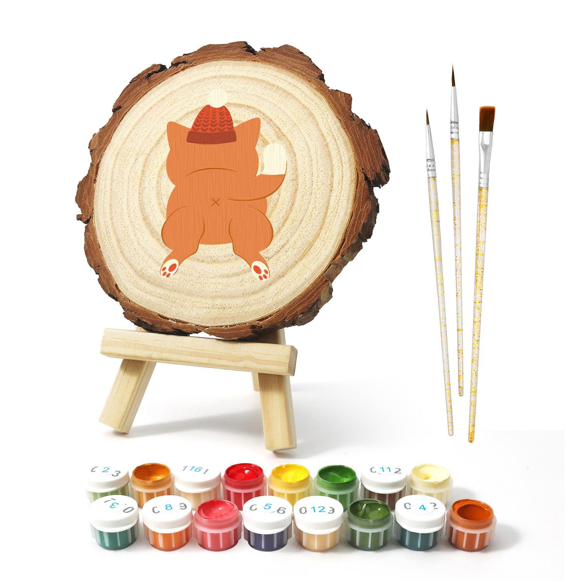 Ginger Cat in a Bobble Hat paint by numbers wood slice – image 2