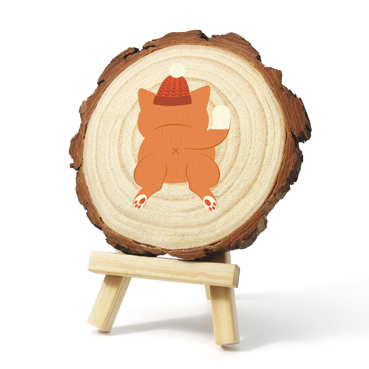 Ginger Cat in a Bobble Hat paint by numbers wood slice – image 3