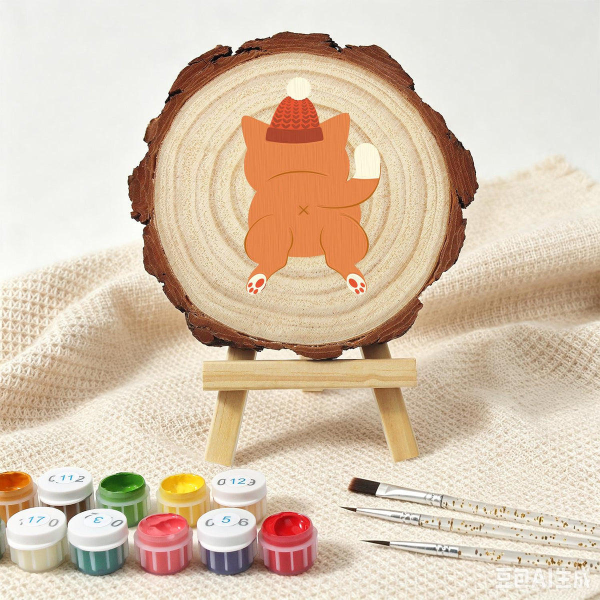 Ginger Cat in a Bobble Hat paint by numbers wood slice – image 4