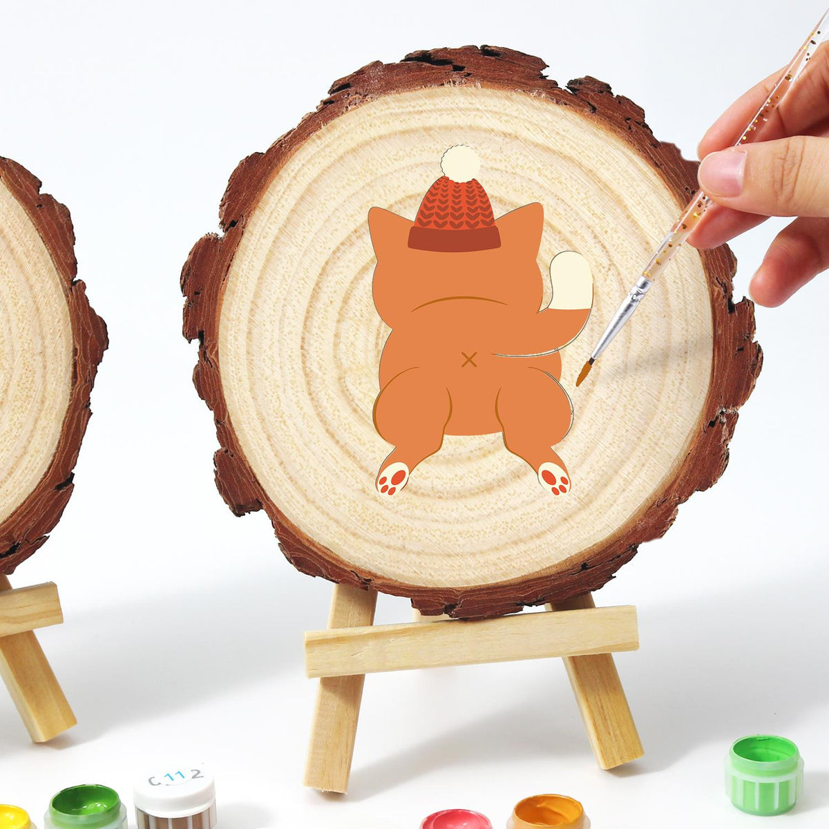 Ginger Cat in a Bobble Hat paint by numbers wood slice – image 13
