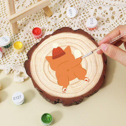 Ginger Cat in a Bobble Hat paint by numbers wood slice – image 15