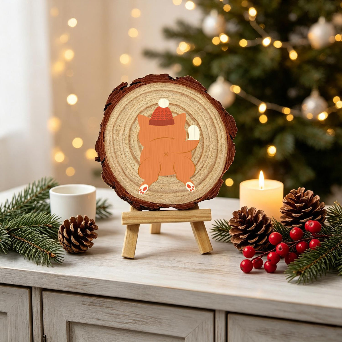 Ginger Cat in a Bobble Hat paint by numbers wood slice – image 19
