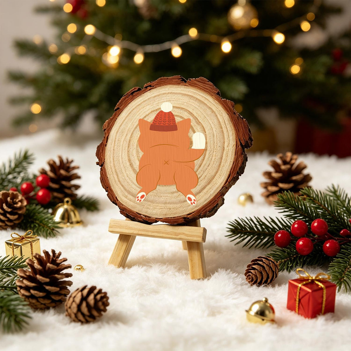 Ginger Cat in a Bobble Hat paint by numbers wood slice – image 21