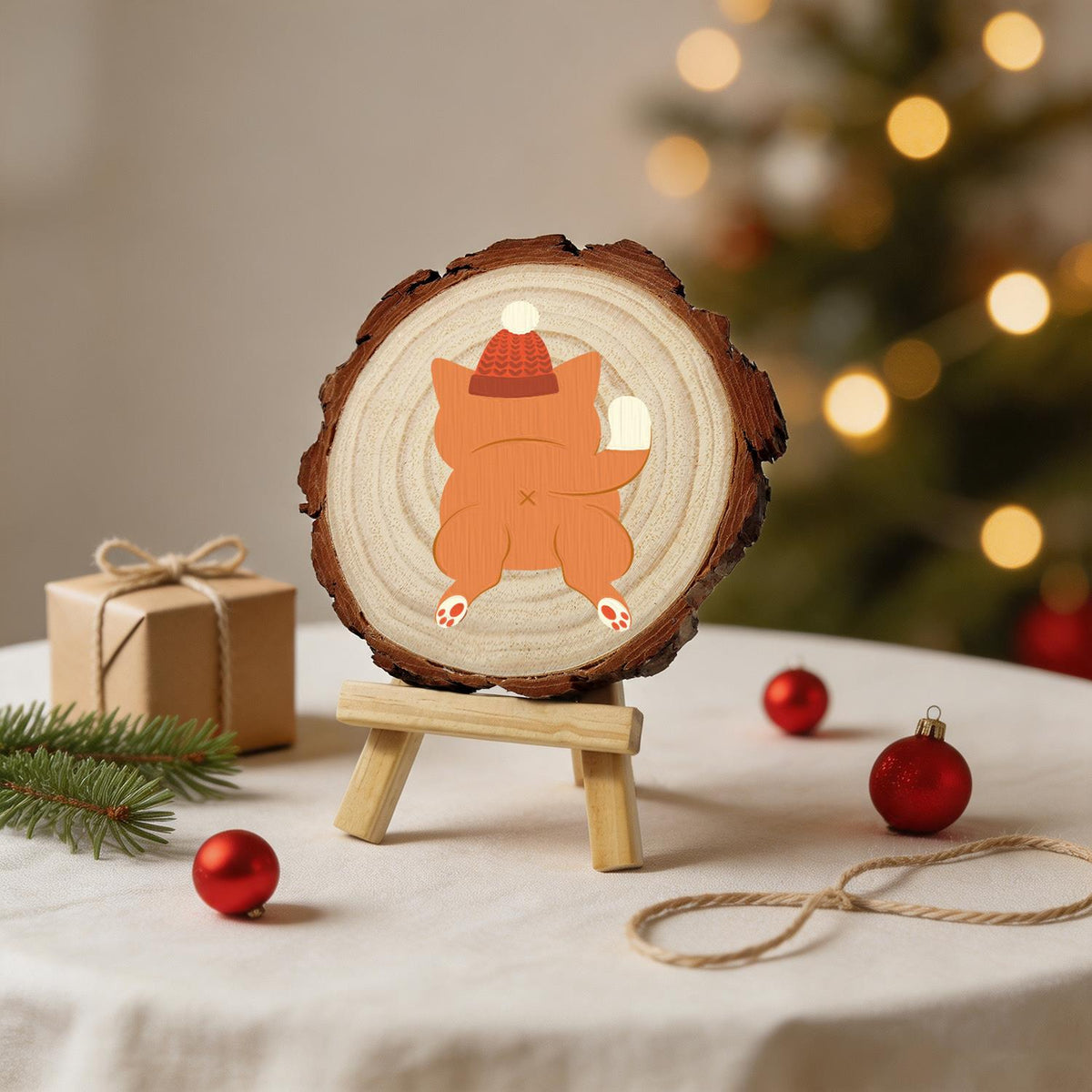 Ginger Cat in a Bobble Hat paint by numbers wood slice – image 24