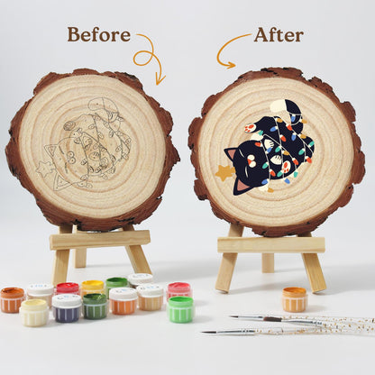 Black Cat Tangled in Lights paint by numbers wood slice – image 12