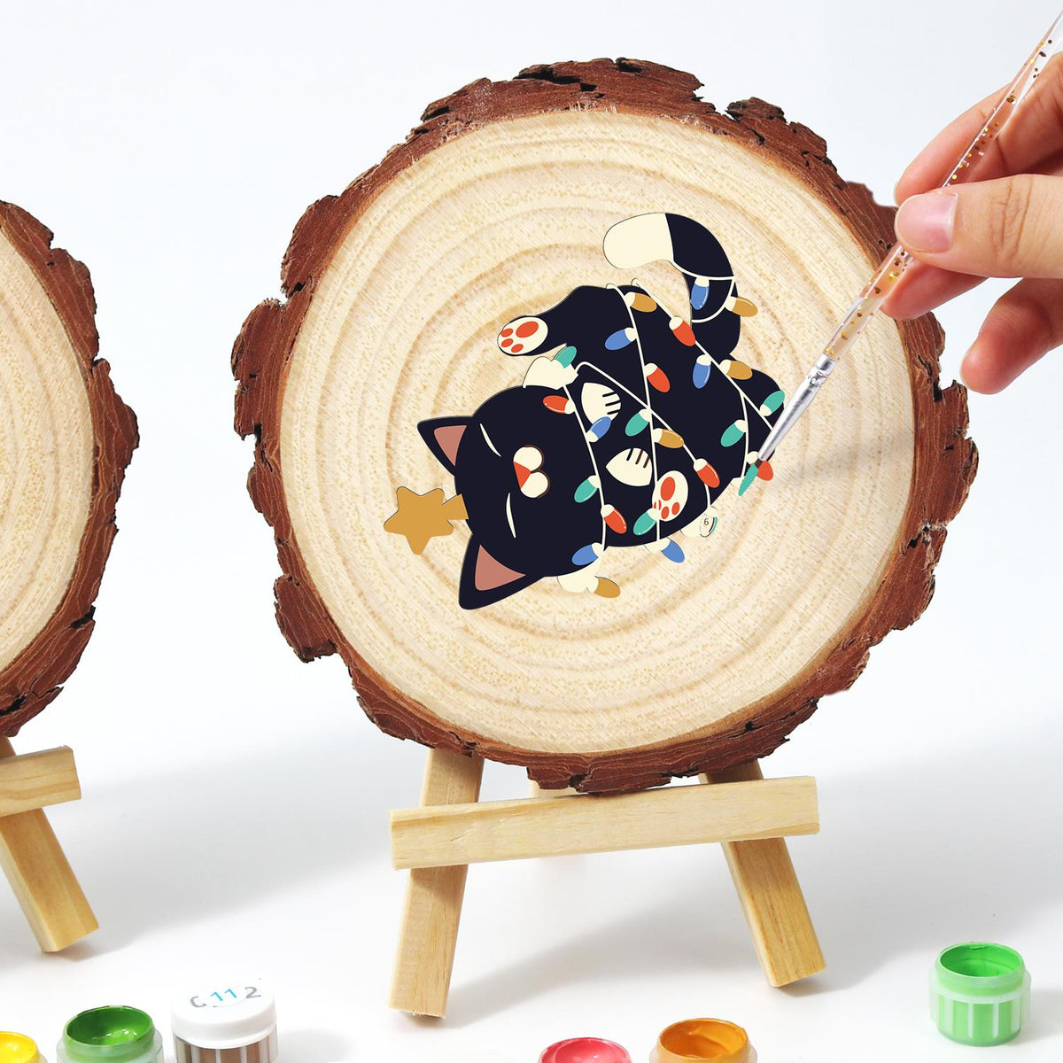 Black Cat Tangled in Lights paint by numbers wood slice – image 13