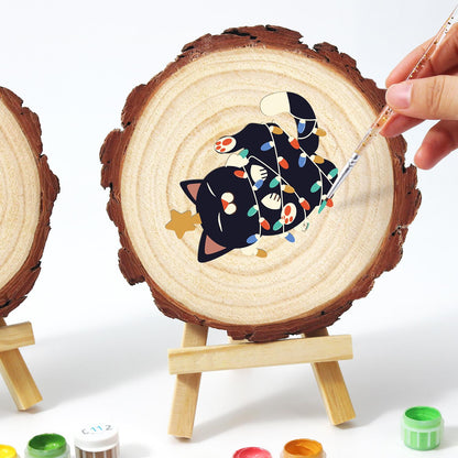 Black Cat Tangled in Lights paint by numbers wood slice – image 13