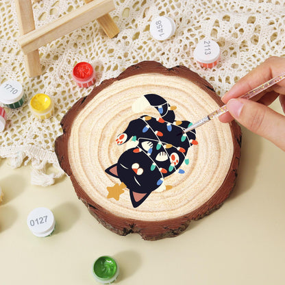 Black Cat Tangled in Lights paint by numbers wood slice – image 15