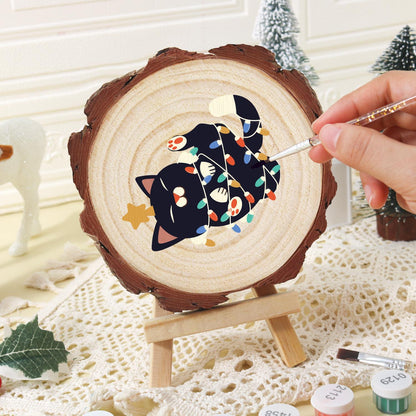 Black Cat Tangled in Lights paint by numbers wood slice – image 16