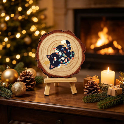 Black Cat Tangled in Lights paint by numbers wood slice – image 20