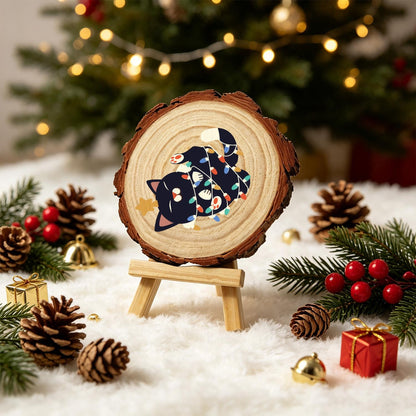 Black Cat Tangled in Lights paint by numbers wood slice – image 21
