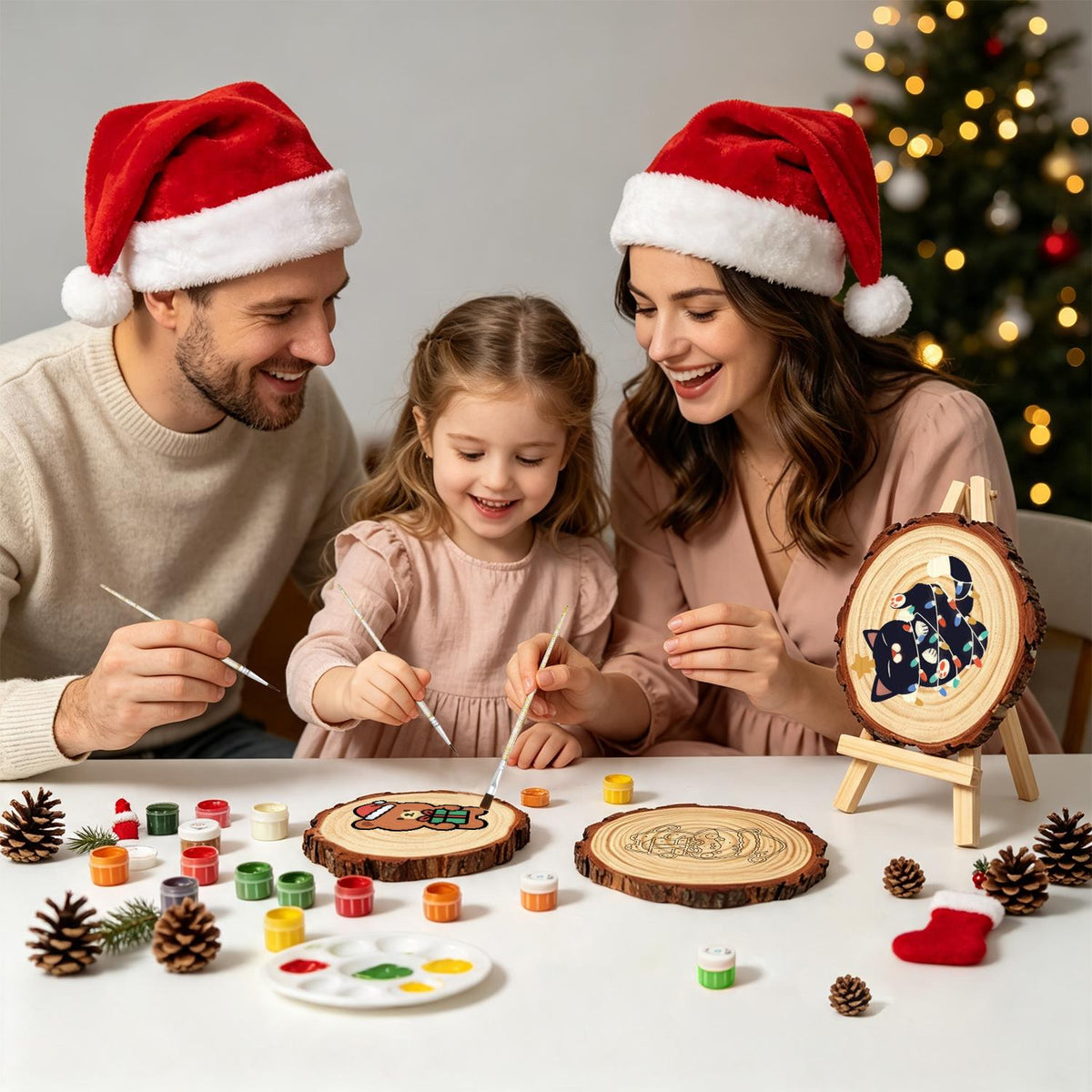 Black Cat Tangled in Lights paint by numbers wood slice – image 23