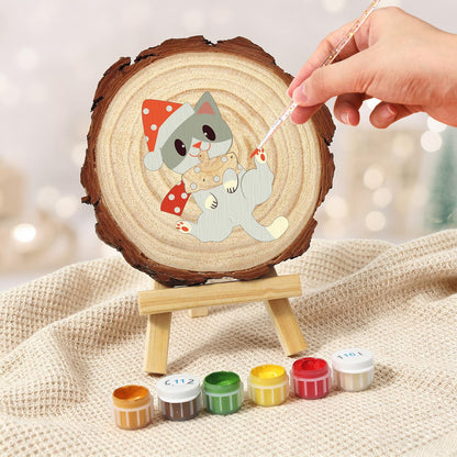 Polka-Dot Santa Hat Cat paint by numbers wood slice – image 5