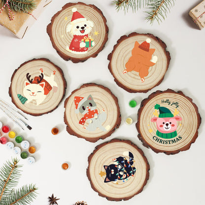 Polka-Dot Santa Hat Cat paint by numbers wood slice – image 10