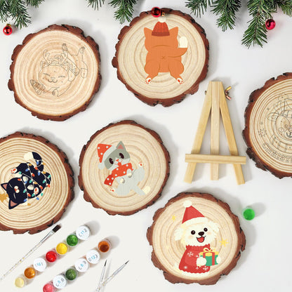 Polka-Dot Santa Hat Cat paint by numbers wood slice – image 11