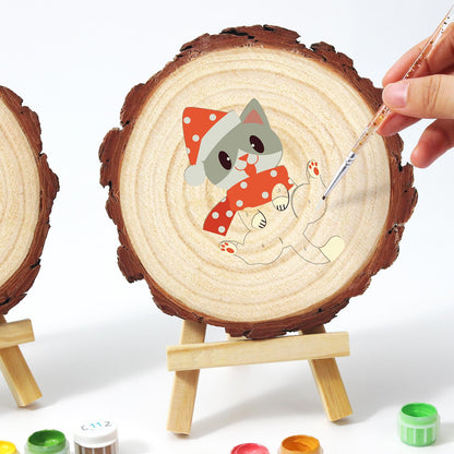 Polka-Dot Santa Hat Cat paint by numbers wood slice – image 13