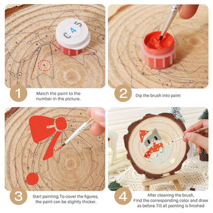 Polka-Dot Santa Hat Cat paint by numbers wood slice – image 17
