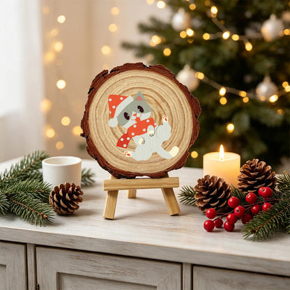 Polka-Dot Santa Hat Cat paint by numbers wood slice – image 19